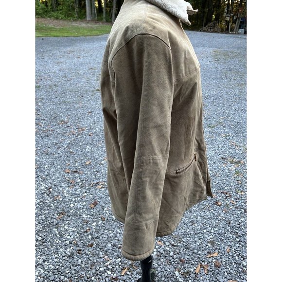 Colebrook Leather Jacket Mens Med Tan Suede Shearling Field Farm Vtg Distressed - Picture 16 of 16